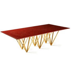 Cubierta Dicori rectantular roja con base piramidal dorada