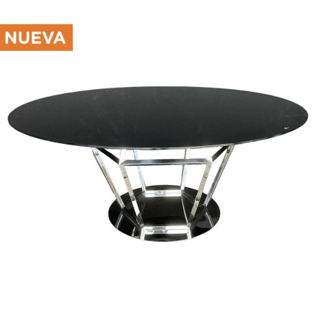 Cubierta de cristal negro circular con base diamante plateada