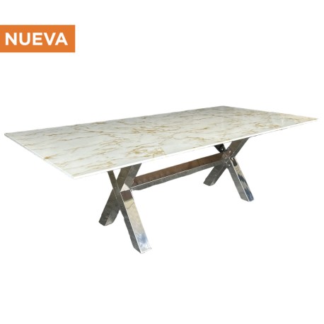 Cubierta de mármol rectangular Calacatta Gold con base cruzeta cromada — más artículos